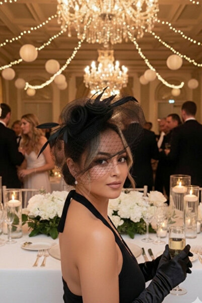 shop Set de mănuși lungi din voal negru și satin Gatsby - Combinație modernă ...
