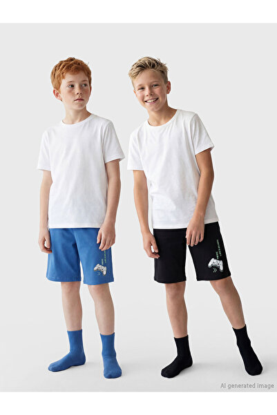 LC Waikiki Rmz Gi̇yi̇m Farkiyla Ba Printed Boys' Pajama Shorts 2-Pack