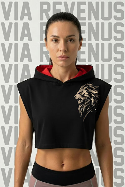 Vordevia Aslan cu imprimeu Zero Sleeve cu glugă Sport pentru femei crop