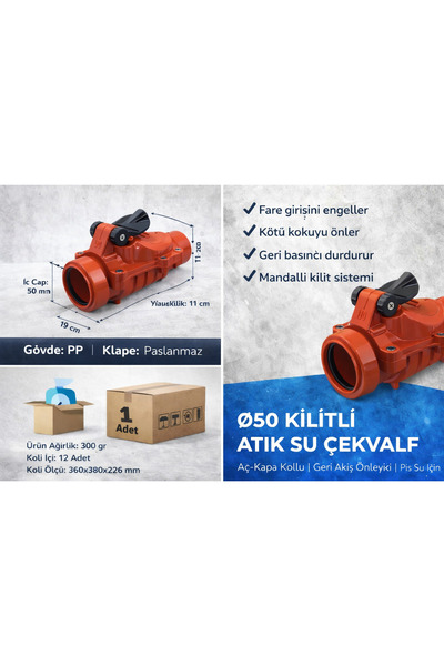 Torun Çekvalf + Pis Su + Rögar + Geri Akış + PVC + Çap (mm) + Klapeli 50'lik ...