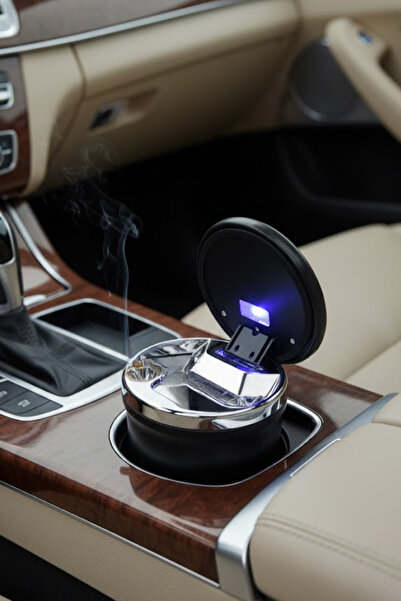 Nicevia Mahogany Covered Illuminated Car Ashtray with Chrome Detailing Univer...