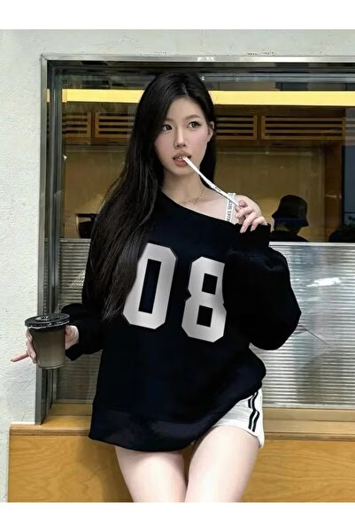 OVER HEAD Women's 08 Printed Boat Neck Oversized Sweatshirt