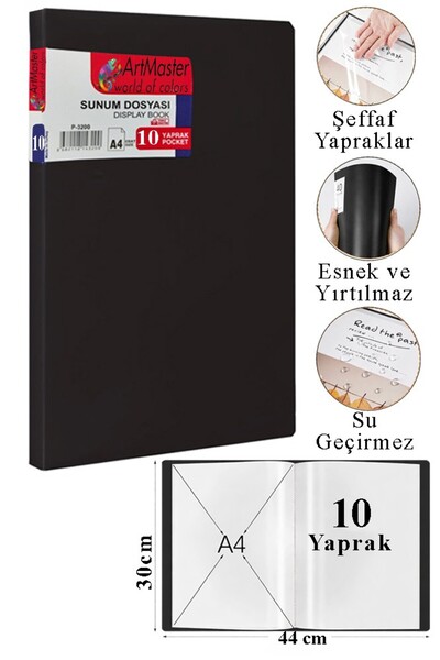 Artlantis Siyah Sunum Dosyası 10 lu 1 Adet Poşet Dosyalı Katalog Dosyası 10 P...