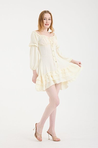 Modazeyosh Women's Chest Layered Detail Dress with Ruched Layers