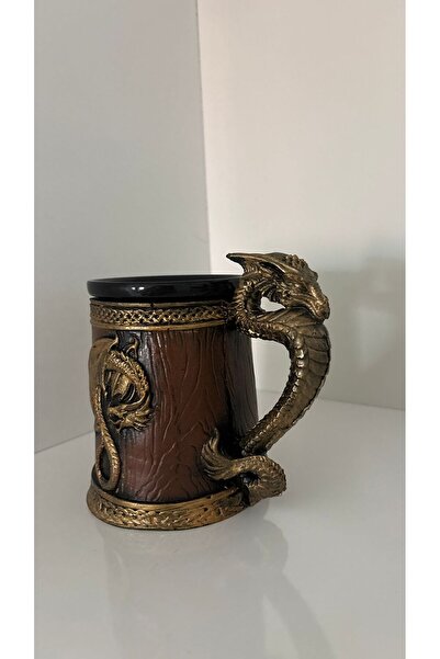 EvdeTrashTalk Ejderha Fıçı El Boyaması Seramik & Polyester Kupa