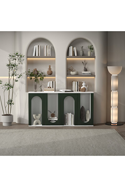 klubeconcept Kemerli Modern Konsol Ünitesi %100 MDF Dekoratif Raflı ve Kapakl...