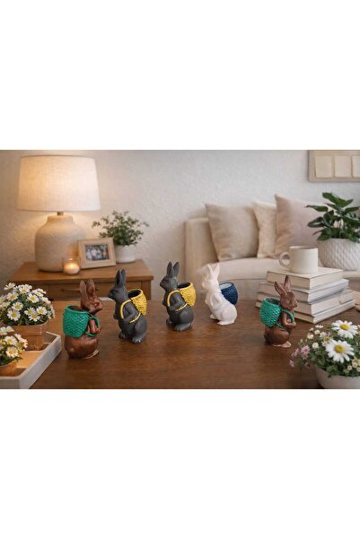 rustikhomedecor Dekoratif Sırt Çantalı Tavşan Saksı & Mumluk – Mini Çiçeklik ...