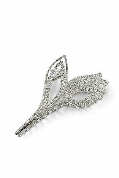 MD Moda Accessories Silver Color Stone Flower Figured Metal Hairpin