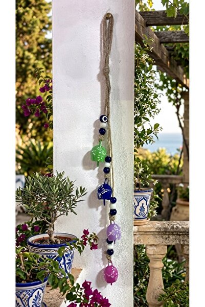 Store Bohem Renkli Motifli Metal Rüzgar Çanı Zilli İpli Balkon Kapı Bahçe Duv...