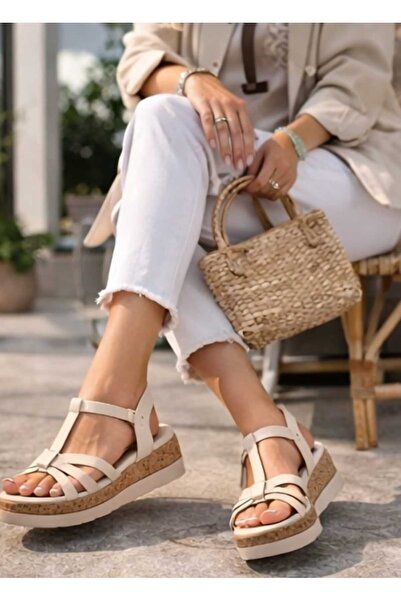 BEIGE CROSSBAND CASUAL SANDALS 1040