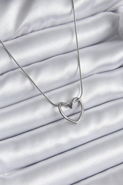 online kapsulavm avm alışveriş 316L Steel Silver Color Heart Model Women's Ne...