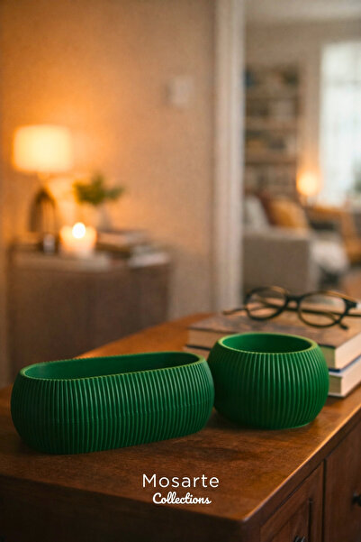 Mosarte مجموعة مزهريات زخرفية بتصميم عصري - مجموعة من قطعتين باللون الأخضر