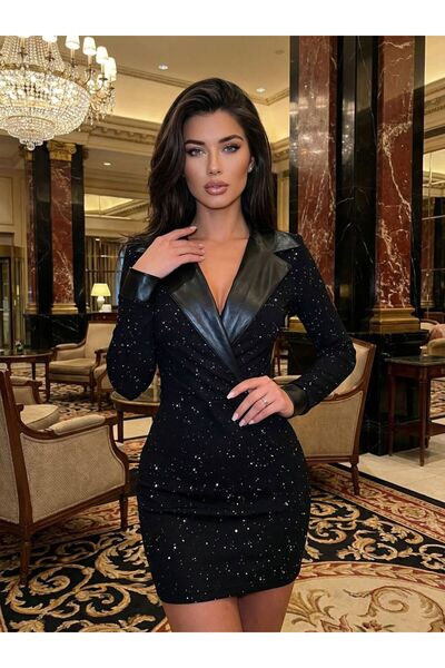 sajarsln cu două rânduri de nasturi Guler din satin cu căptușeală Glitter Fuk...