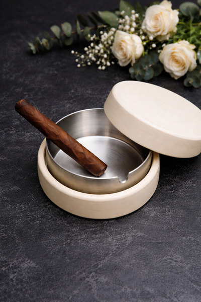 VOLIN Beton Kapaklı Paslanmaz Çelik Kül Tablası Bej Renk Koku Yapmaz