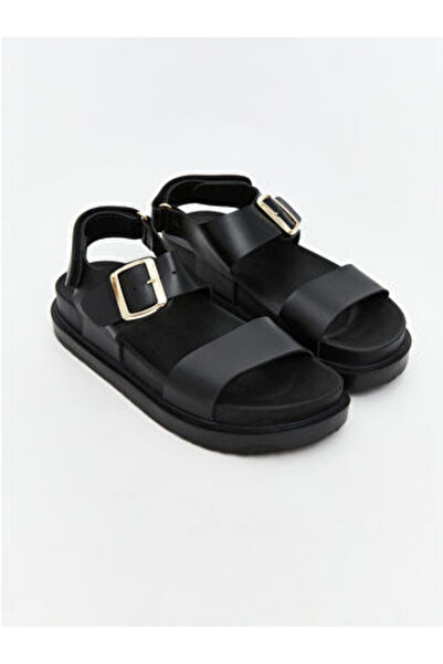 LC Waikiki Modanova Sezon Black Leather-Look Girl Child Sandals