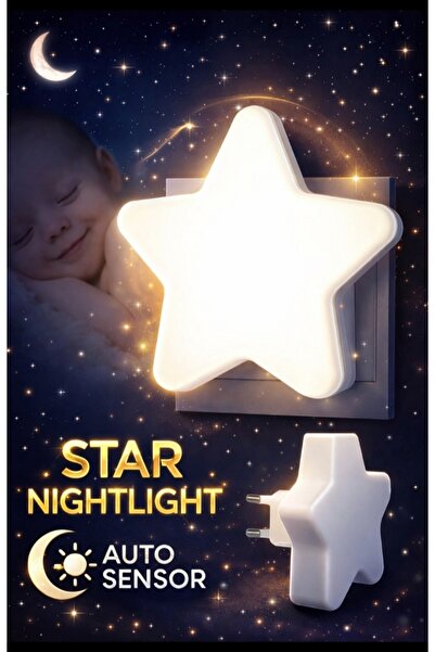 Home Yıldızlı Gece Lambası Led Sensörlü Priz Işık Bebek Çocuk Yatak Odası İçi...