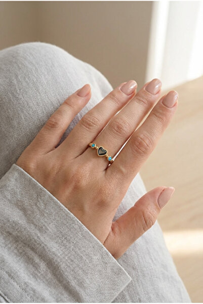 LYKOS خاتم نسائي من حجر الهيماتيت باللون الذهبي