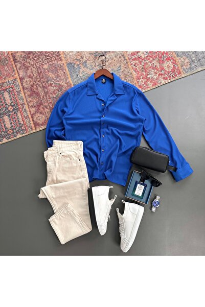 tiggir moda Men's Corded Fabric Fabric Shirt and Denim Pants 2-Piece Set