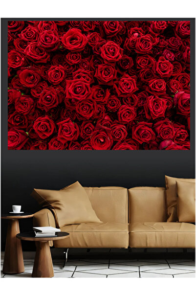 Mushen Studio Buchet plin de trandafiri roșii Tablou romantic pe pânză pentru...