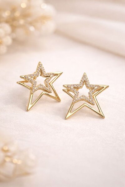 Çelik Işıltılı Yıldız Küpe – Gold