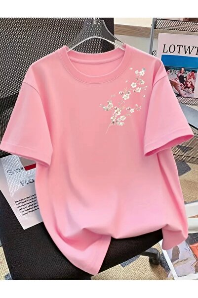 FUFLUNS Flower Branch Printed Unisex Women/Men Oversize Crew Neck T-Shirt