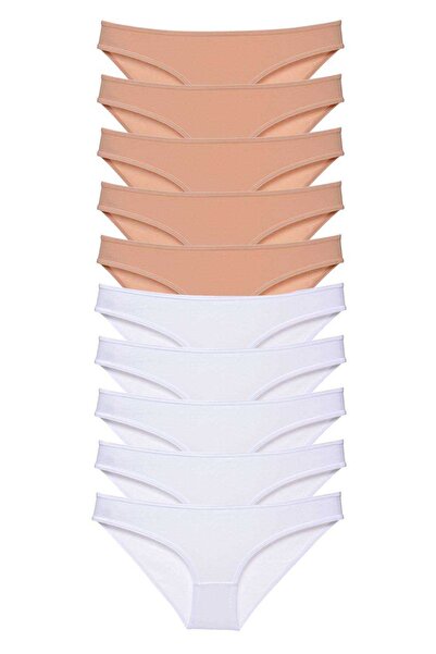 Mestore طقم سراويل داخلية نسائية من الليكرا مكونة من 10 قطع باللون الأبيض