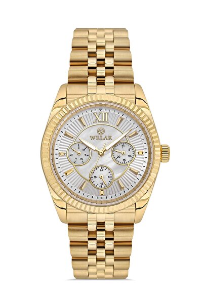 Welar Wel2519M-2 Unisex Steel Classic Calendar Wristwatch Gold Color 3 Atm Wa...