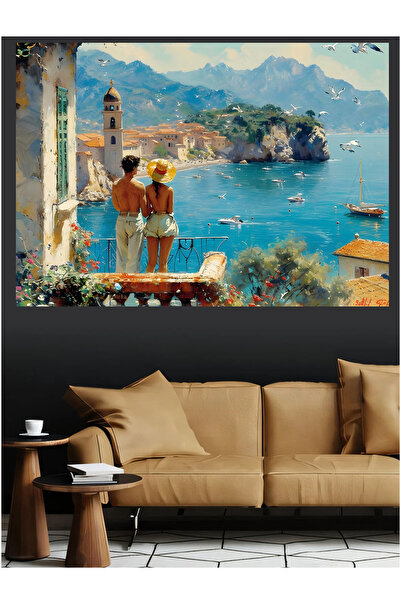 Mushen Studio Pereche de tablouri pe pânză cu peisaj de la Coasta Amalfi, cu ...