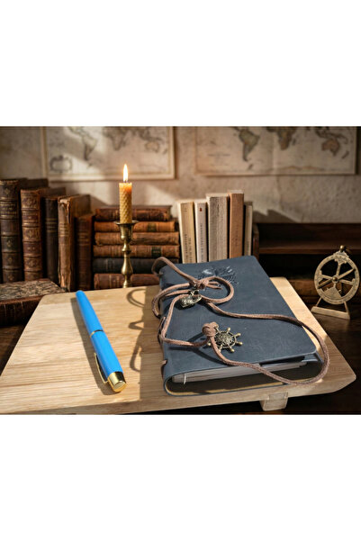 Meya design Compass Detailed Leather-Flap Commemorative Notebook – Stylish an...