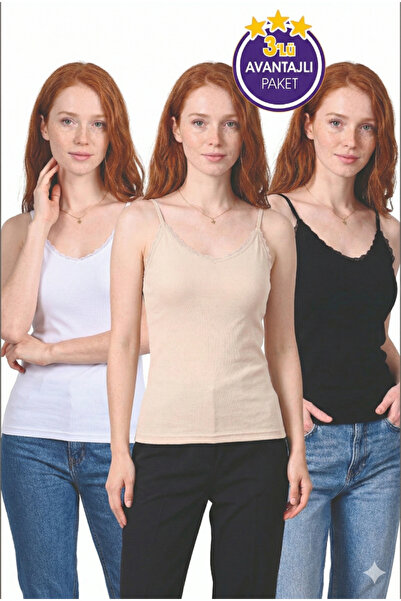 Miamor KADIN DANTELLİ İP ASKILI ATLET 3'lü EKONOMİK PAKET