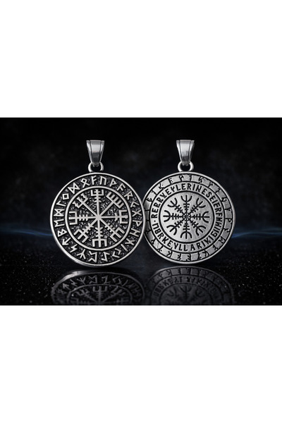 voyageaccessory Nordic Rune Symbol Stainless Steel Vegvisir Viking Men's Neck...