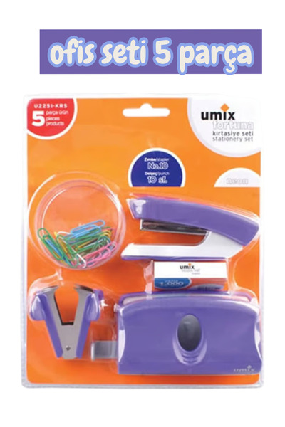 SEYFİKİRTASİYE ofis masa üstü malzeme seti zımba delgeç umix 5 PARÇA