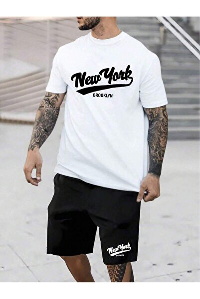 LEONE KOLEKSİYON Men's Summer Printed Shorts Set Comfortable Fit T-Shirt and ...