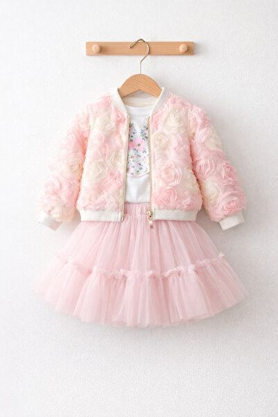 SweetMe Girl's 3D Rose Trend 3-Piece Set