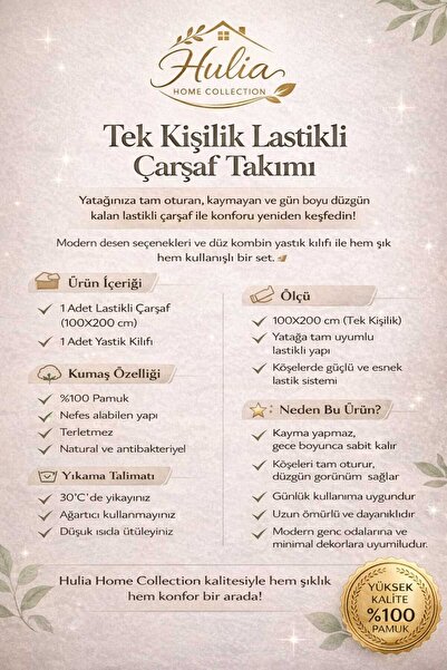 Altıntaş soft Fitted Sheet Set Single Fitted Cotton Piece Soft-Textured Natur...