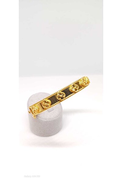 Çarşı 925 Ayar Gümüş Altın Kaplama Yonca Kelepçe