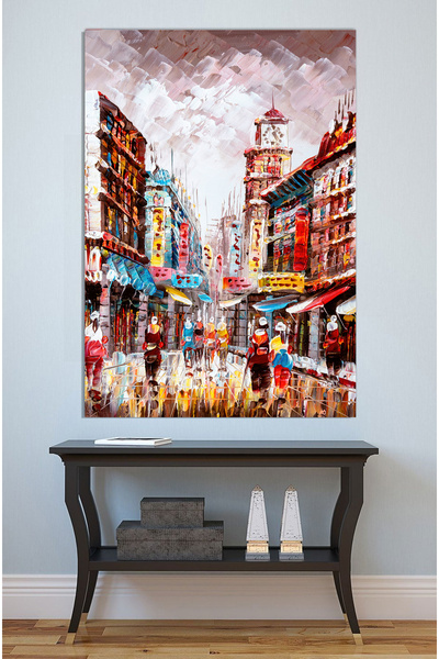 Mushen Studio Asian Street Market Oil Painting - Colorful City Bustle and Clo...