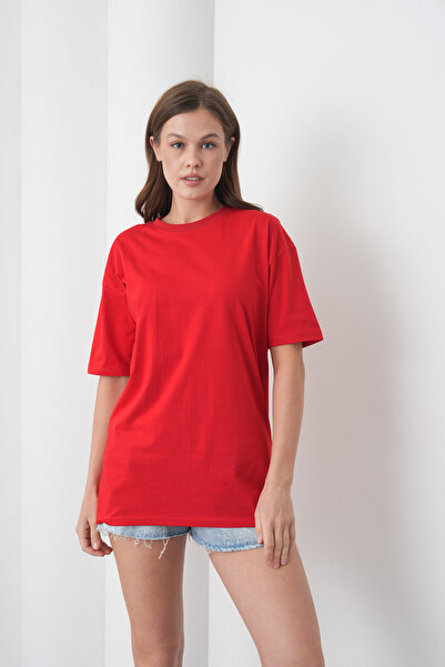 caddekombin Acacia Women's 100% Cotton Red Basic Round Neck T-Shirt