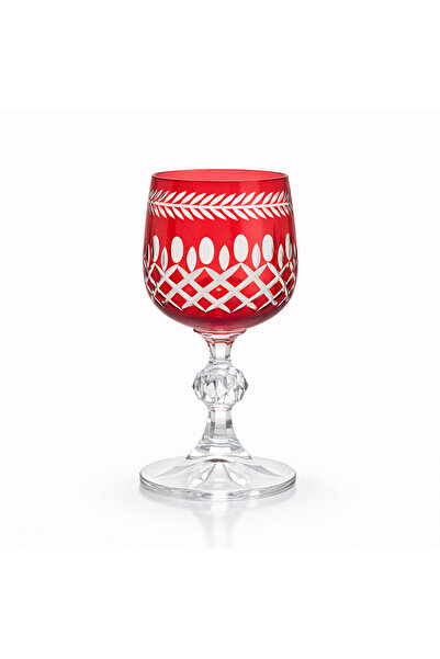 Sudedi Home Red Cut Glass Patterned Footed Goblet with Crystal Look Glass Cup