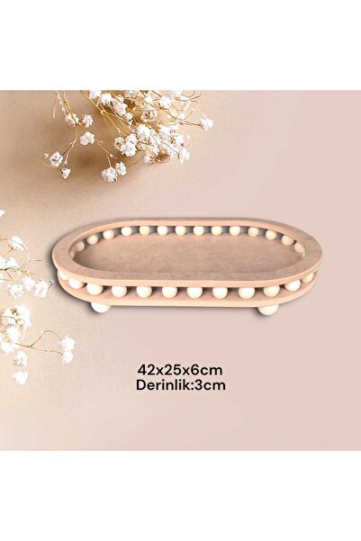 SEKAY AHŞAP Raw Wood Paintable Beaded Medium Size Oval Decorative Presentatio...