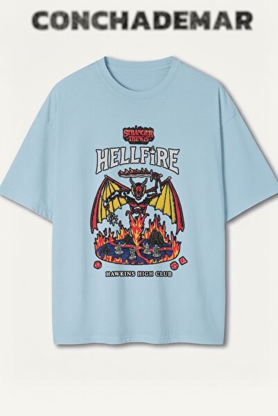 Vordevia Stranger Things Hellfire Štampano Premium Oversize kroj Pamuk lu T-s...