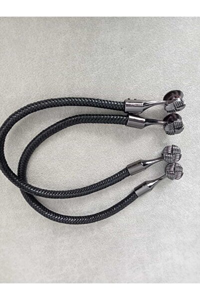 hobi duragı 70 cm Örgülü Deri Görünümlü Siyah Metal Kovanlı Çanta Sapı-çiftli