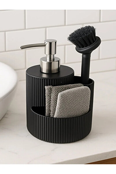 novaliz home Tezgah Üstü Mutfak Banyo Sıvı Sabunluk Takımı Süngerli Fırçalı M...