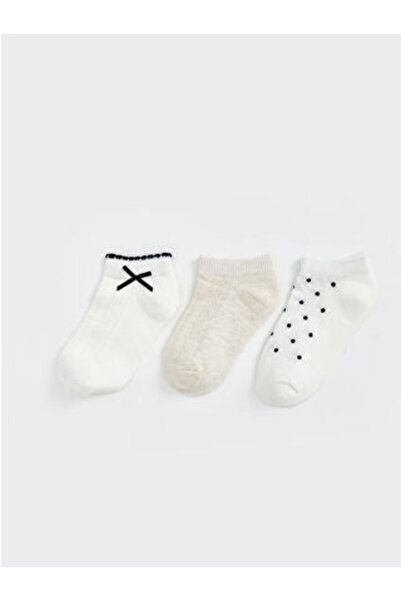 LC Waikiki Ecru Patterned Baby Girl Booties Socks 3-Piece Set