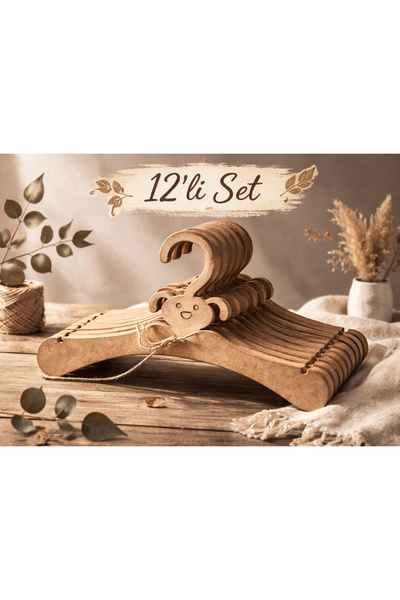 GenelTedarik 12’li Çocuk Askısı Seti – Doğal MDF Ahşap Bebek Askısı – Çocuk O...