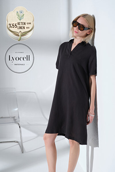 Maule Жіноча сукня середньої довжини з лійоселу (Lyocell) та аполетами @Lena