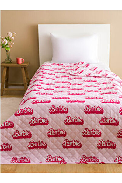 LC Waikiki غطاء سرير مفرد مطبوع عليه باربي باللون الوردي مقاس 160x220 سم
