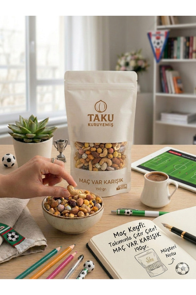 TAKU Taze Kuruyemiş Maç Var Karışık 190 gr Fındık, Badem, Kaju ve Fıstıklı Şa...