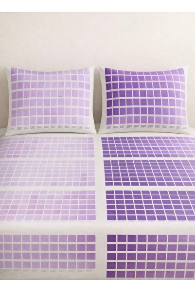 Home Cotton Satin Elastic Double Bed Sheet and 2 Pillowcases (Kartela Printed)