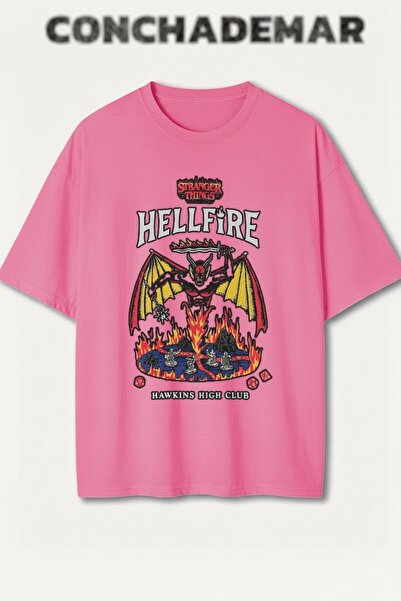 Vordevia Stranger Things Hellfire Štampano Premium Oversize kroj Pamuk lu T-s...